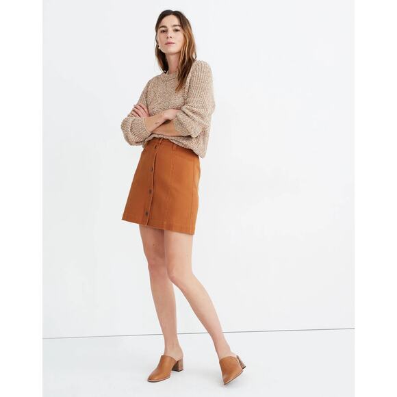 Madewell sz 14 Button-Front A-Line Pocket Mini Skirt rust orange $68 WSK88 - Picture 1 of 9